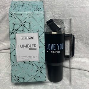 BNIB Kedrian Black Tumbler with Lid & Straw: “Love you Abuelo”